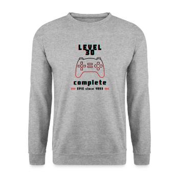 Level 30 complete - 30. Geburtstag Motto Gaming - Unisex Pullover - Weißgrau meliert - Vorne - Alina (178cm) & Michal (187cm)