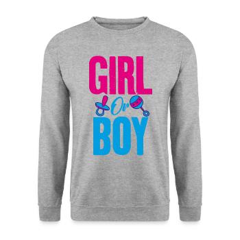 Mädchen oder Junge Gender Reveal Party - Unisex Pullover - Weißgrau meliert - Vorne - Alina (178cm) & Michal (187cm)