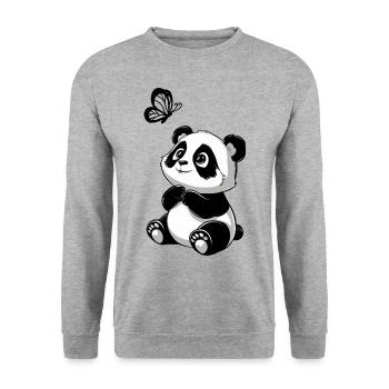 Niedlicher Panda Schmetterling für Kinder - Unisex Pullover - Weißgrau meliert - Vorne - Alina (178cm) & Michal (187cm)
