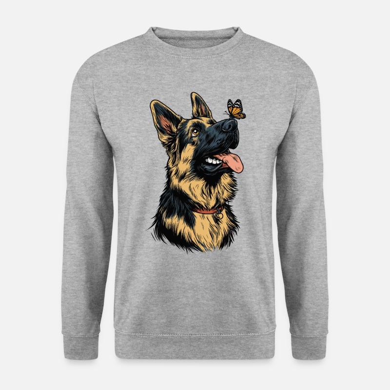 Deutscher Schäferhund und Schmetterling - Unisex Pullover - Weißgrau meliert