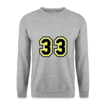 33 Zahl symbol - Unisex Pullover - Weißgrau meliert - Vorne - Alina (178cm) & Michal (187cm)