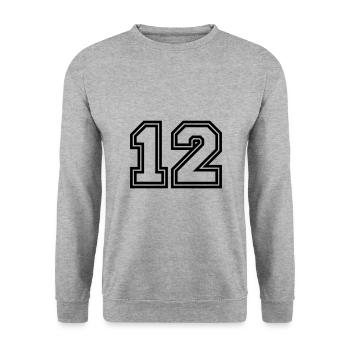 12 Zahl symbol - Unisex Pullover - Weißgrau meliert - Vorne - Alina (178cm) & Michal (187cm)
