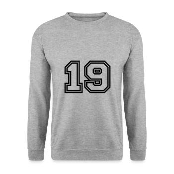 19 Zahl symbol - Unisex Pullover - Weißgrau meliert - Vorne - Alina (178cm) & Michal (187cm)
