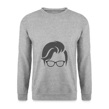 Seitenscheitel Frisur Brille Locke Haarschnitt - Unisex Pullover - Weißgrau meliert - Vorne - Alina (178cm) & Michal (187cm)