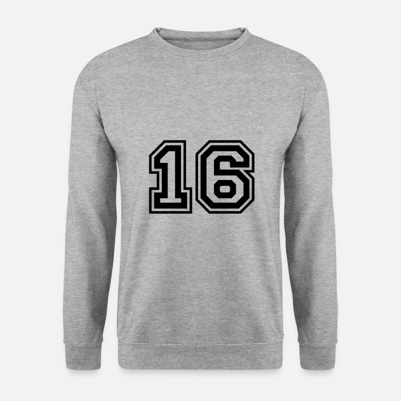 16 Numéro de numéro - Sweat-shirt Unisexe - gris chiné