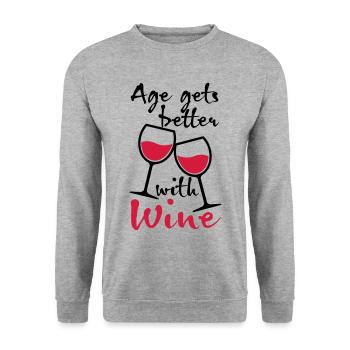 01 Age gets better with Wine Wine Saying - Unisex Sweatshirt - salt & pepper - Front - Alina (178cm) & Michal (187cm)