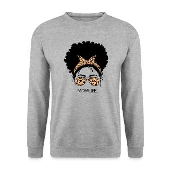 Afro Mama Leben Leopard - Unisex Pullover - Weißgrau meliert - Vorne - Alina (178cm) & Michal (187cm)