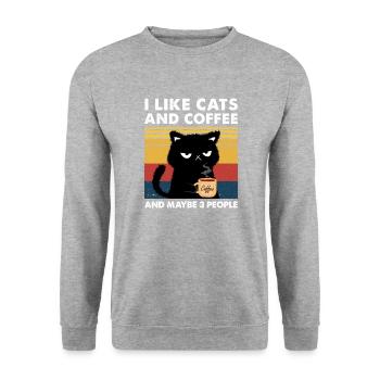 Ich mag Katzen und Kaffee und vielleicht 3 Leute - Unisex Pullover - Weißgrau meliert - Vorne - Alina (178cm) & Michal (187cm)