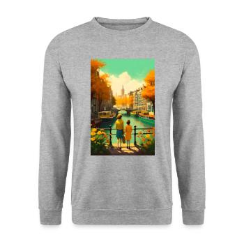 Welcome to Amsterdam Travel Poster - Unisex Sweatshirt - salt & pepper - Front - Alina (178cm) & Michal (187cm)