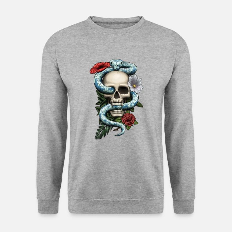 Crâne avec serpent et fleurs - Sweat-shirt Unisexe - gris chiné