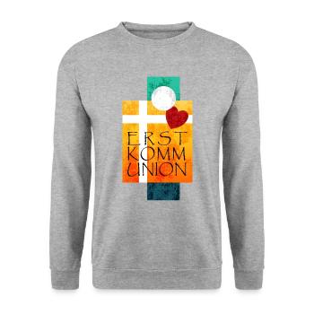 Erstkommunion - Unisex Pullover - Weißgrau meliert - Vorne - Alina (178cm) & Michal (187cm)