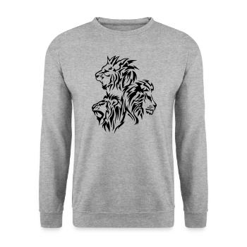 lion tribal tatouage dessin 14030 - Sweat-shirt Unisexe - gris chiné - Devant - Alina (178cm) & Michal (187cm)