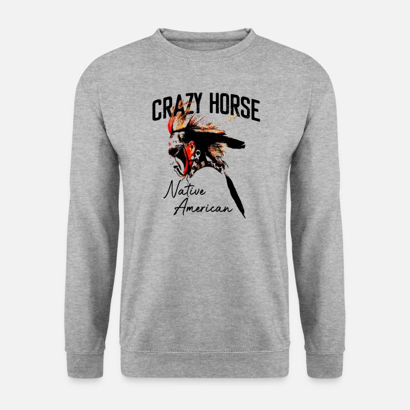 Crazy Horse Indianer - Unisex Pullover - Weißgrau meliert