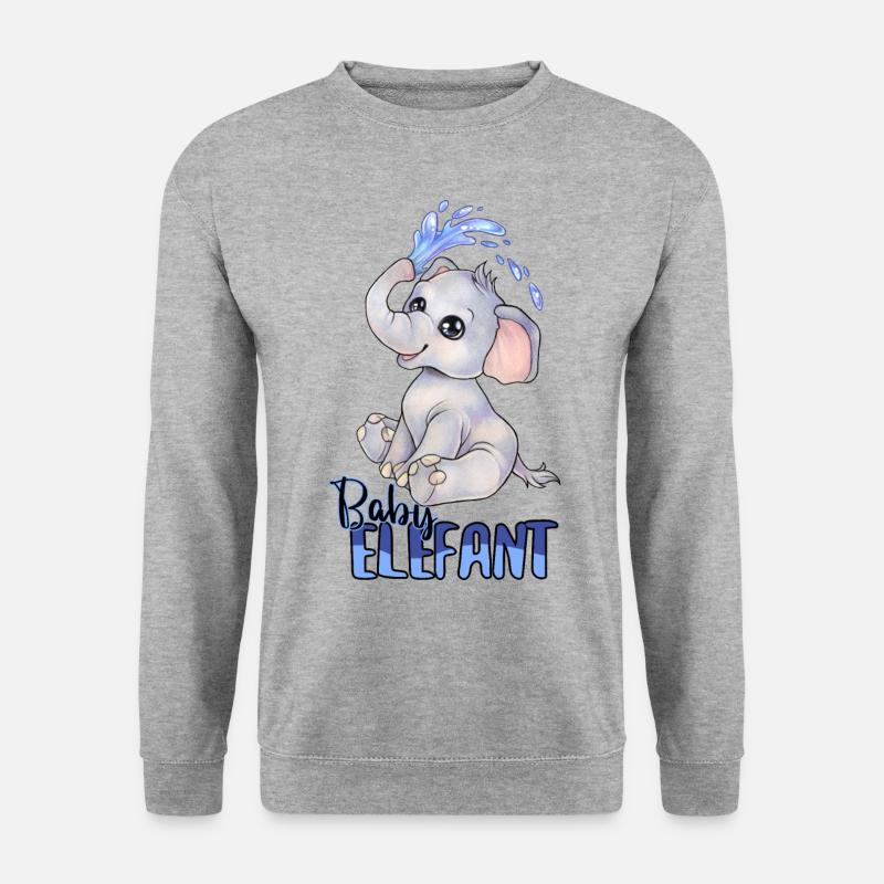 Niedlicher Baby Elefant mit Wasserfontäne - Unisex Pullover - Weißgrau meliert