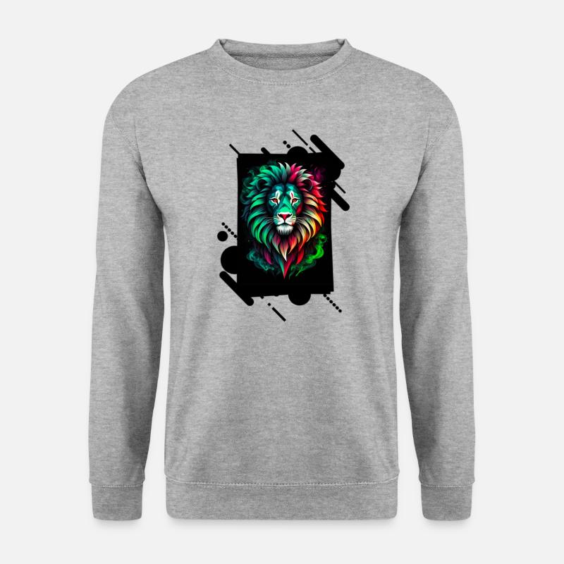 Bunter Neonlöwe - Unisex Pullover - Weißgrau meliert