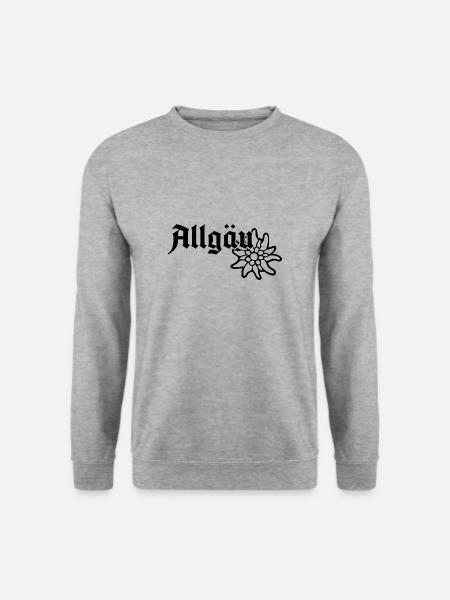 Allgäu Schriftzug mit Edelweiß - Allgäuer Design - Unisex Pullover - Weißgrau meliert