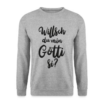 Willsch du min Götti si Patenonkel Schweiz Taufe - Unisex Pullover - Weißgrau meliert - Vorne - Alina (178cm) & Michal (187cm)