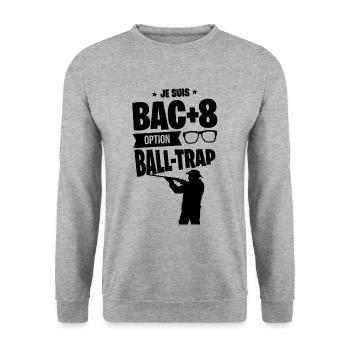 BAC+8 BALL-TRAP idée cadeau humour drôle sport tir - Sweat-shirt Unisexe - gris chiné - Devant - Alina (178cm) & Michal (187cm)