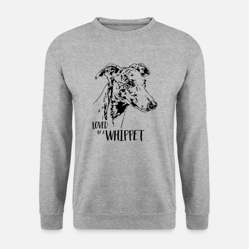 Loved by a Whippet Hundespruch Hunde Wilsigns - Unisex Pullover - Weißgrau meliert