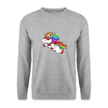 Funny unicorn as a hero for a superhero - Unisex Sweatshirt - salt & pepper - Front - Alina (178cm) & Michal (187cm)