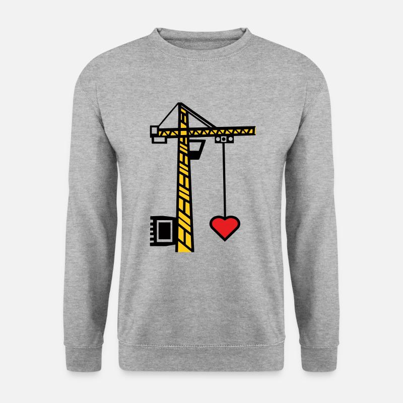 Baukran Kran Hebekran Bau Herz - Unisex Pullover - Weißgrau meliert