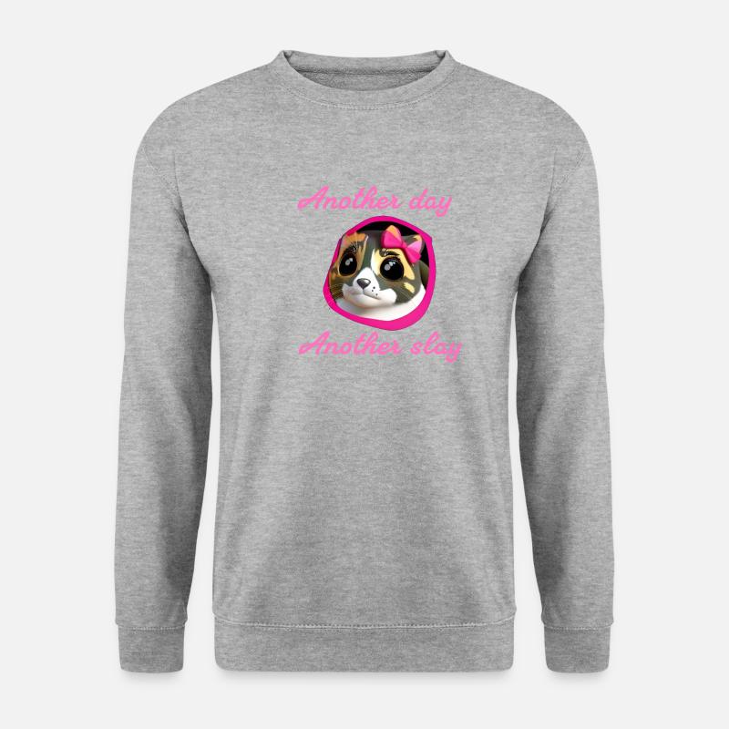 Another day another slay,katze, schleife - Unisex Pullover - Weißgrau meliert