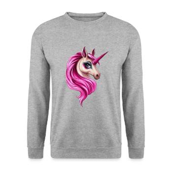 beauty styled pink Einhorn :) - Unisex Pullover - Weißgrau meliert - Vorne - Alina (178cm) & Michal (187cm)