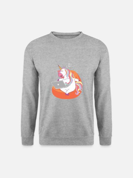 Unicorn sleeping with laptop / Einhorn - Unisex Pullover - Weißgrau meliert