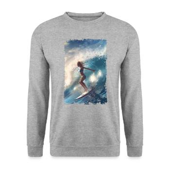 Surfing Woman with Summer Vibes Surf Vintage Style - Unisex Sweatshirt - salt & pepper - Front - Alina (178cm) & Michal (187cm)