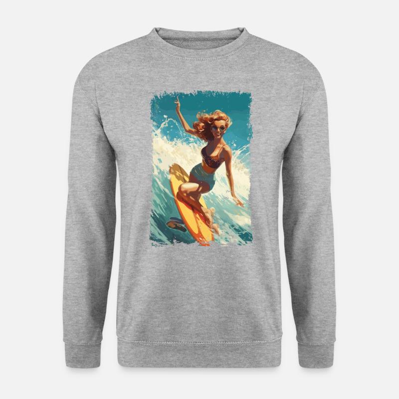 Retro Beach Babe - Surf Comic Design - Sweat-shirt Unisexe - gris chiné