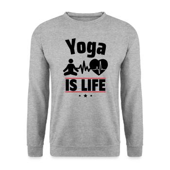 Yoga ist das Leben - Unisex Pullover - Weißgrau meliert - Vorne - Alina (178cm) & Michal (187cm)