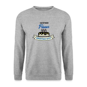 Geburtstag Friseur Friseure Frisör Meister Azubi - Unisex Pullover - Weißgrau meliert - Vorne - Alina (178cm) & Michal (187cm)