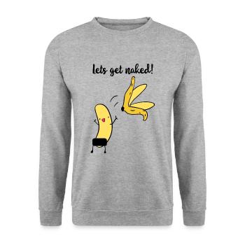 lets get naked - funny banana - Unisex Pullover - Weißgrau meliert - Vorne - Alina (178cm) & Michal (187cm)