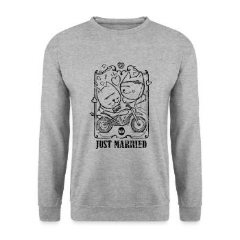 Mariage et moto love - chat motard - JUST MARRIED - Sweat-shirt Unisexe - gris chiné - Devant - Alina (178cm) & Michal (187cm)