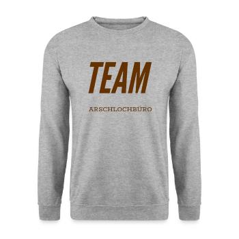 TEAM A-lochbüro. Lustiges T-Shirt für ein Büro : ) - Unisex Pullover - Weißgrau meliert - Vorne - Alina (178cm) & Michal (187cm)