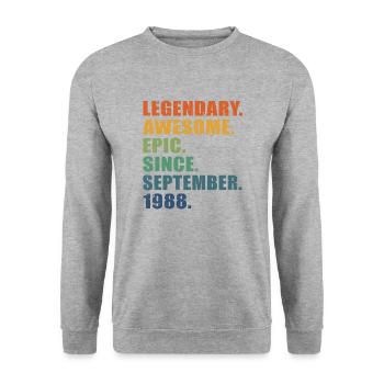 35e anniversaire, septembre 1988, 35e anniversaire - Sweat-shirt Unisexe - gris chiné - Devant - Alina (178cm) & Michal (187cm)