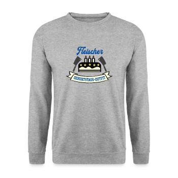 Geburtstag Fleischer Fleischerei Schlachter Azubi - Unisex Pullover - Weißgrau meliert - Vorne - Alina (178cm) & Michal (187cm)