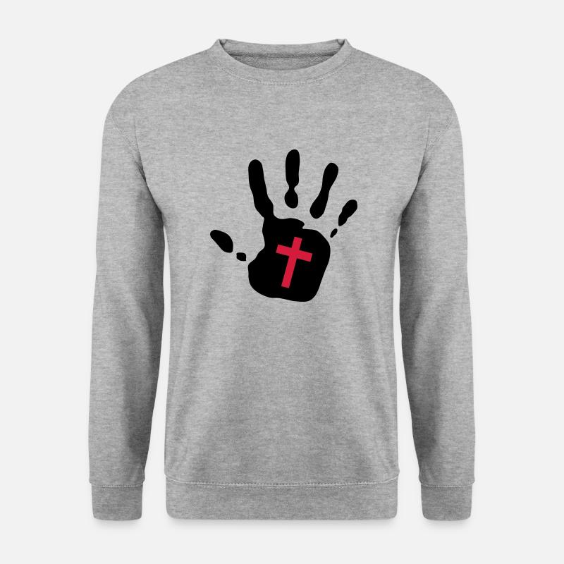 Handabdruck kressesamen 2c - Unisex Pullover - Weißgrau meliert
