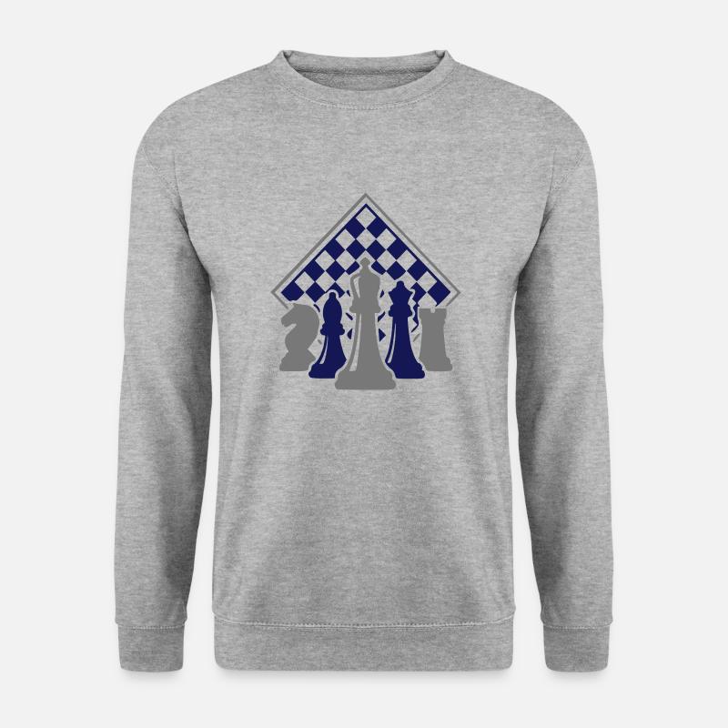 Schachfiguren vor Brett - Unisex Pullover - Weißgrau meliert