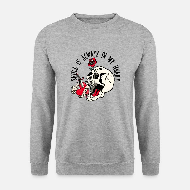 Kopf des Todes alte Schule Totenkopf Blume rosa Dolch - Unisex Pullover - Weißgrau meliert