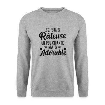 Je Suis Râleuse Un Peu Chiante Mais Adorable - Sweat-shirt Unisexe - gris chiné - Devant - Alina (178cm) & Michal (187cm)