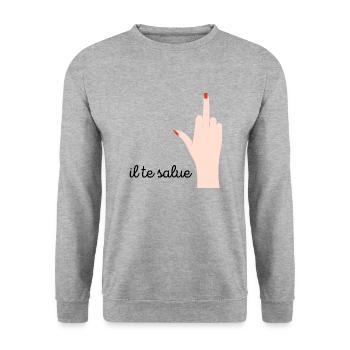 doigt d’honneur demoiselle - Sweat-shirt Unisexe - gris chiné - Devant - Alina (178cm) & Michal (187cm)