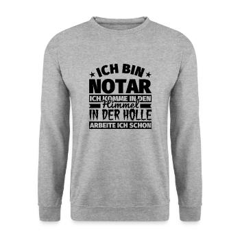 Notar Geschenk lustig Himmel Hölle - Unisex Pullover - Weißgrau meliert - Vorne - Alina (178cm) & Michal (187cm)