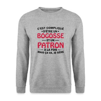 bogosse et patron à la fois / humour patron - Sweat-shirt Unisexe - gris chiné - Devant - Alina (178cm) & Michal (187cm)