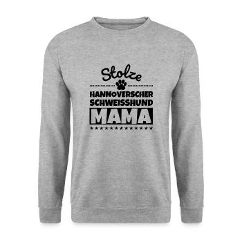 Stolze Hannoverscher Schweisshund Mama - Unisex Pullover - Weißgrau meliert - Vorne - Alina (178cm) & Michal (187cm)