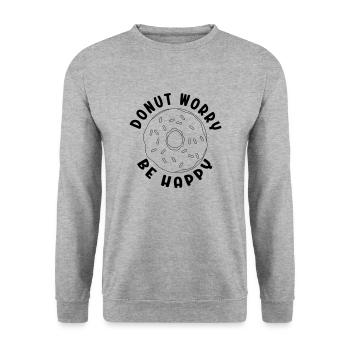 Donut worry be happy - Unisex Pullover - Weißgrau meliert - Vorne - Alina (178cm) & Michal (187cm)