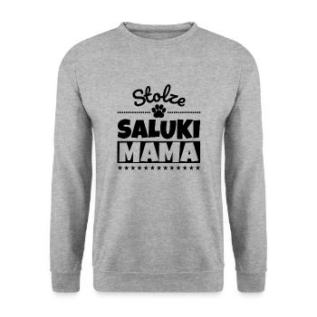Stolze Saluki Mama - Unisex Pullover - Weißgrau meliert - Vorne - Alina (178cm) & Michal (187cm)