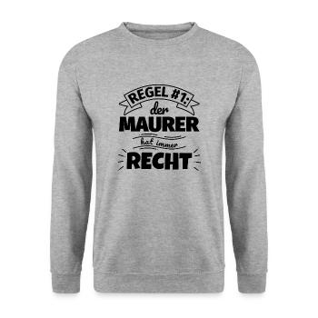 Maurer Geschenke – Hat immer Recht - Unisex Pullover - Weißgrau meliert - Vorne - Alina (178cm) & Michal (187cm)