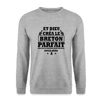 breton parfait / cadeau humour breton - Sweat-shirt Unisexe - gris chiné - Devant - Alina (178cm) & Michal (187cm)