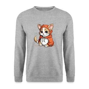 Wook die Katze - Unisex Pullover - Weißgrau meliert - Vorne - Alina (178cm) & Michal (187cm)